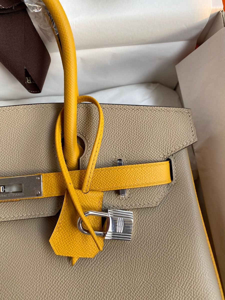 Hermes HSS Birkin 30 Bicolor Bag in Trench and Yellow Epsom Calfskin - Image 4