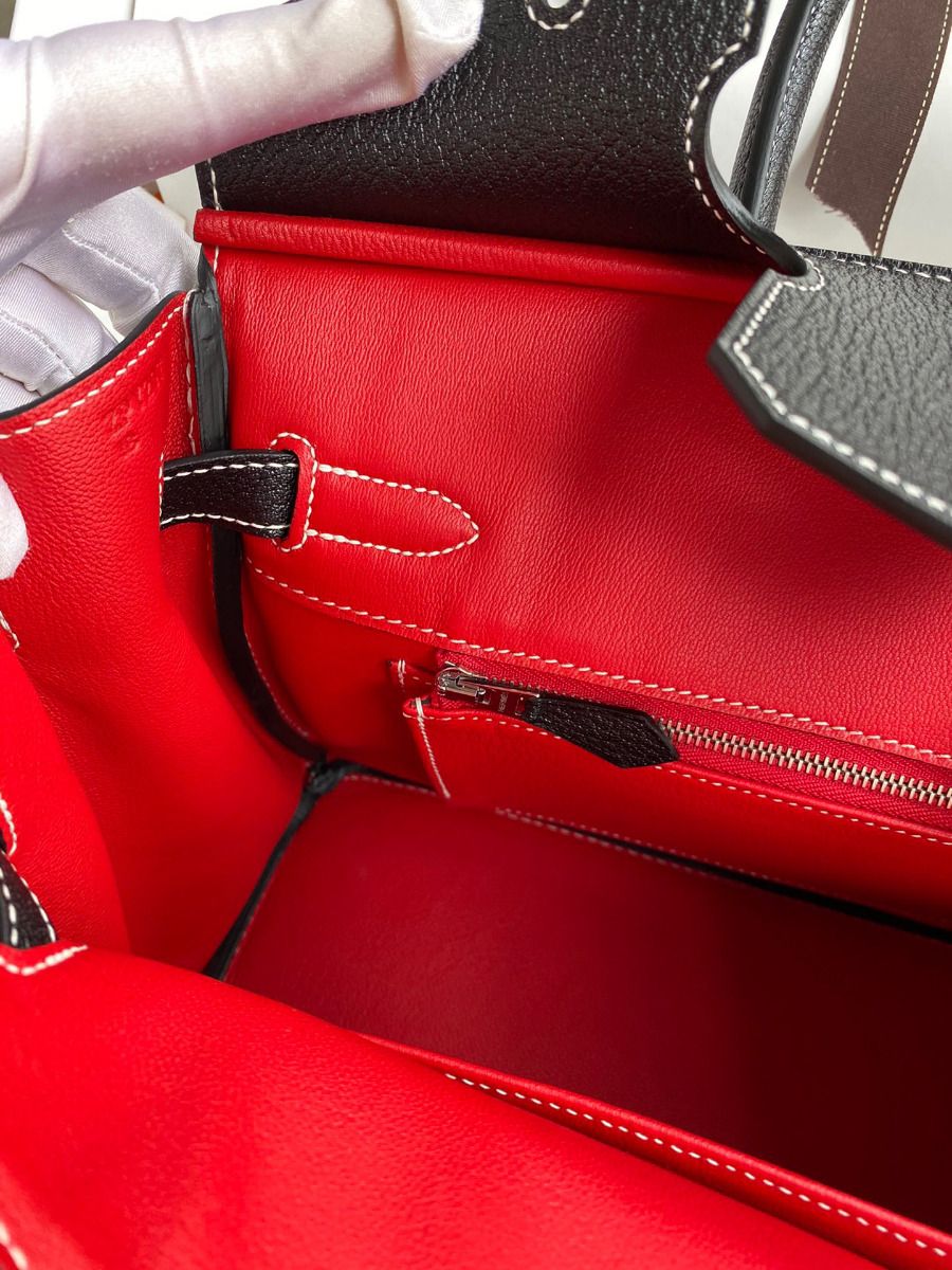 Hermes Birkin Verso 30 Bag in Black and Red Chevre Mysore Leather - Image 9