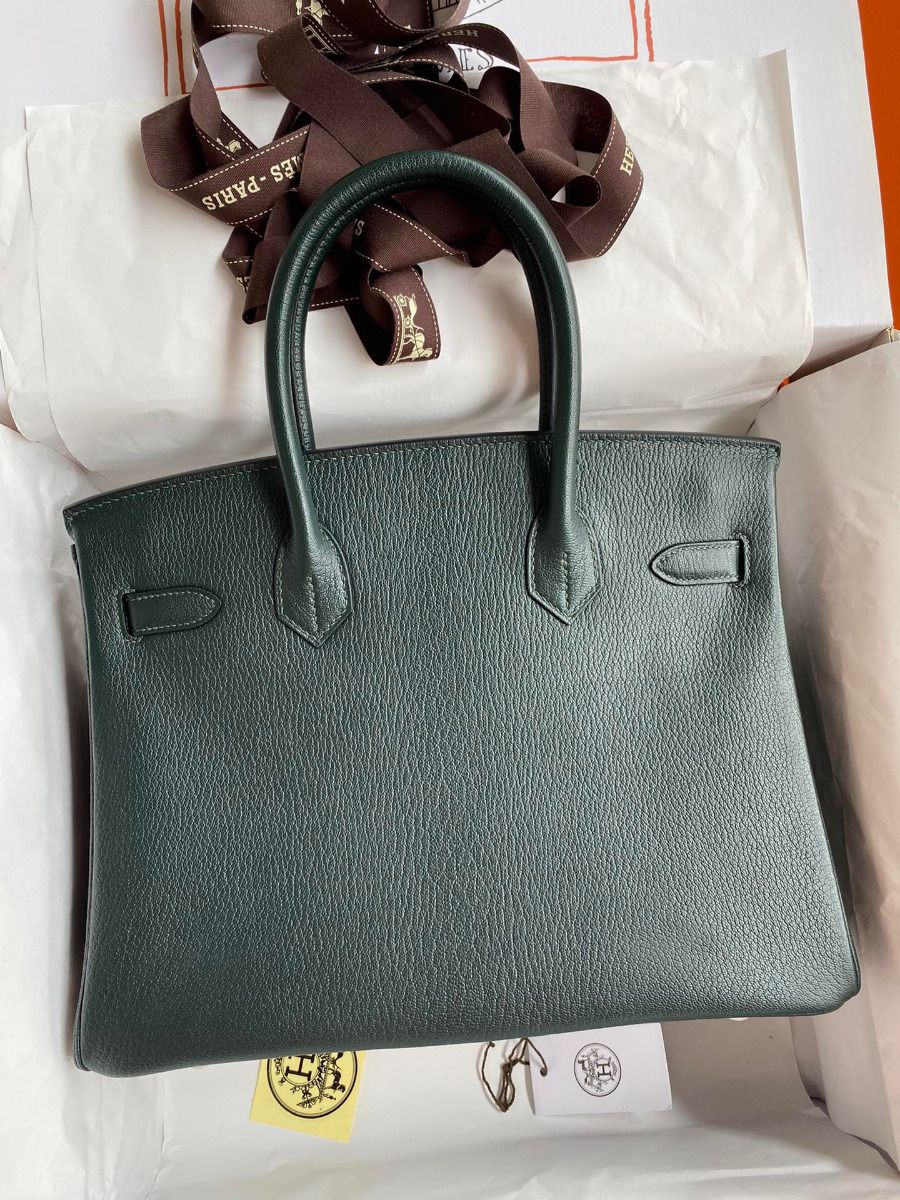 Hermes Birkin 30 Retourne Handmade Bag In Vert Cypres Chevre Mysore Leather - Image 3
