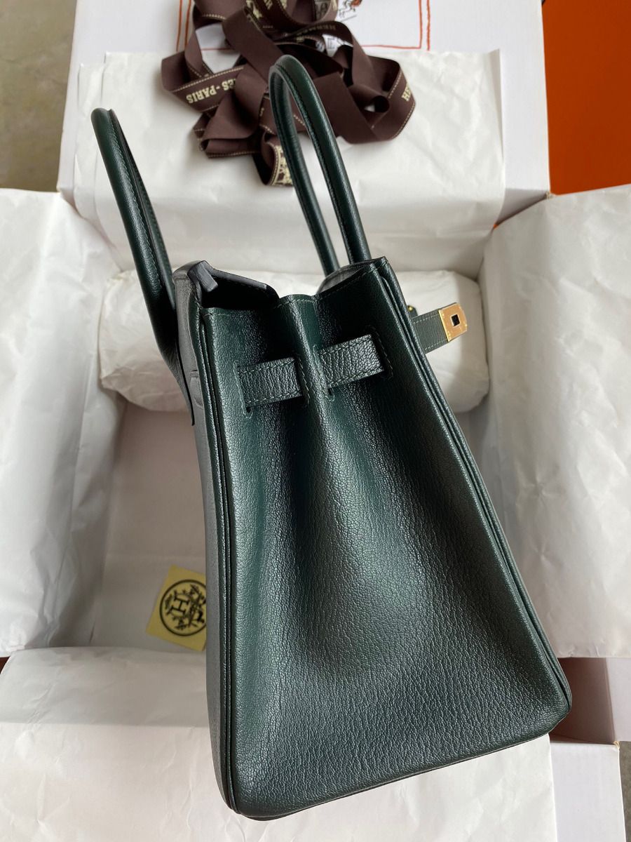 Hermes Birkin 30 Retourne Handmade Bag In Vert Cypres Chevre Mysore Leather - Image 6