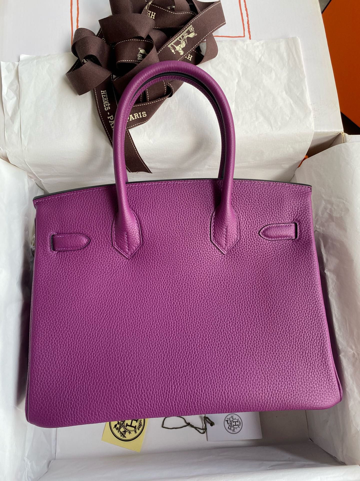 Hermes Birkin 30 Retourne Handmade Bag in Anemone Clemence Leather - Image 3
