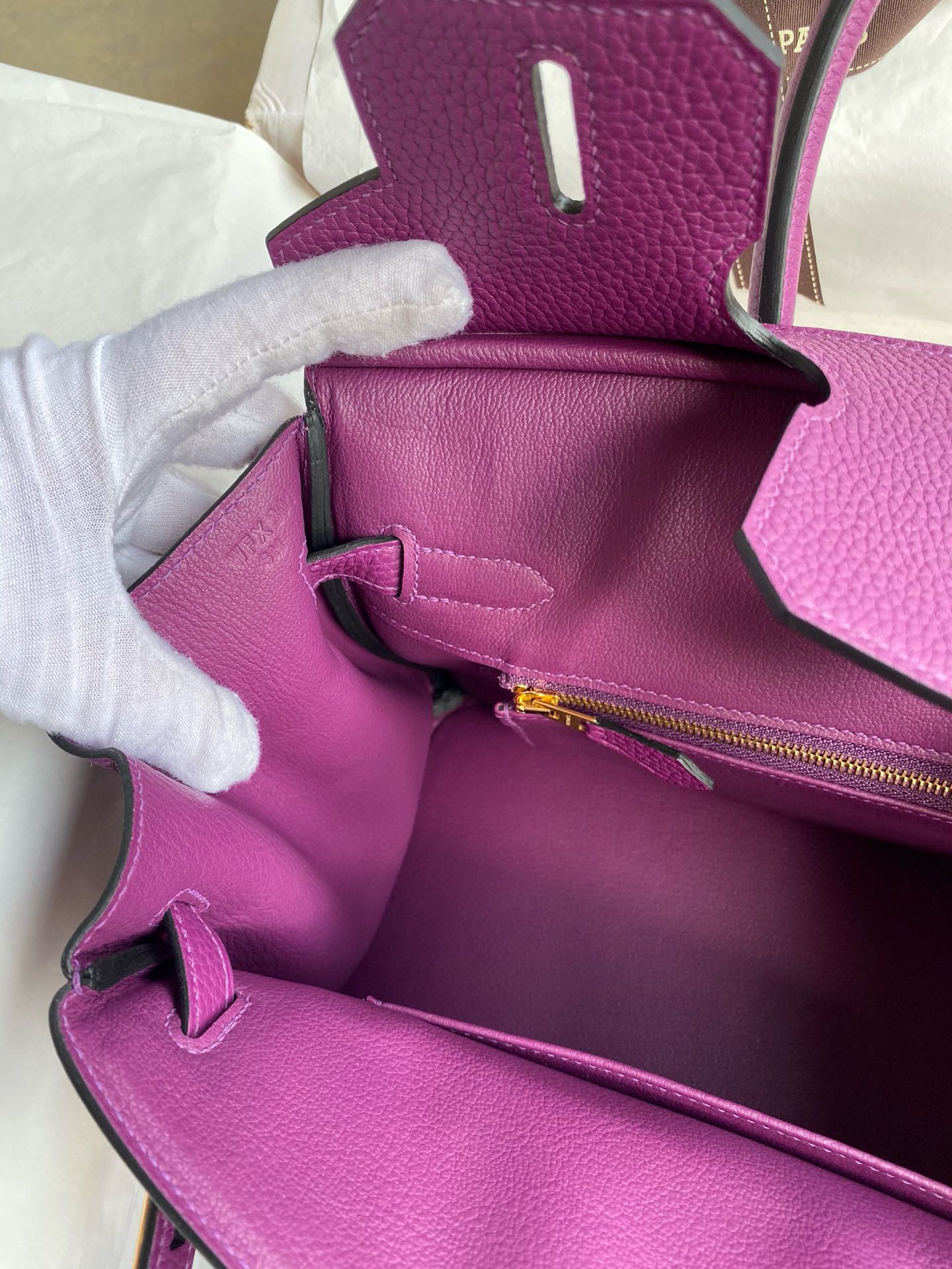 Hermes Birkin 30 Retourne Handmade Bag in Anemone Clemence Leather - Image 10