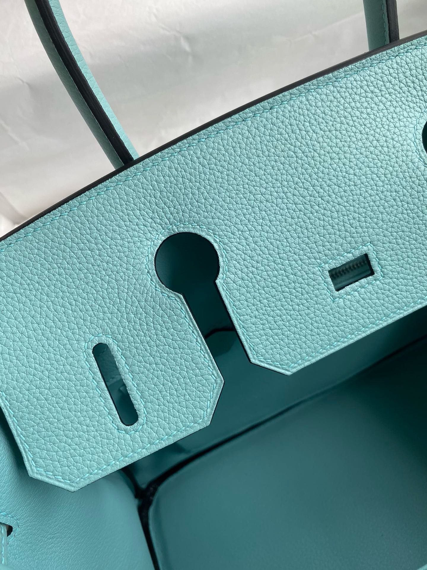 Hermes Birkin 30 Retourne Handmade Bag In Blue Atoll Clemence Leather - Image 9