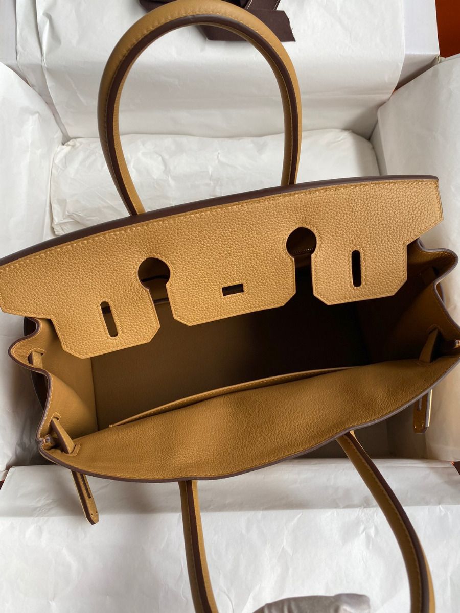 Hermes Birkin 30 Retourne Handmade Bag In Biscuit Clemence Leather - Image 9