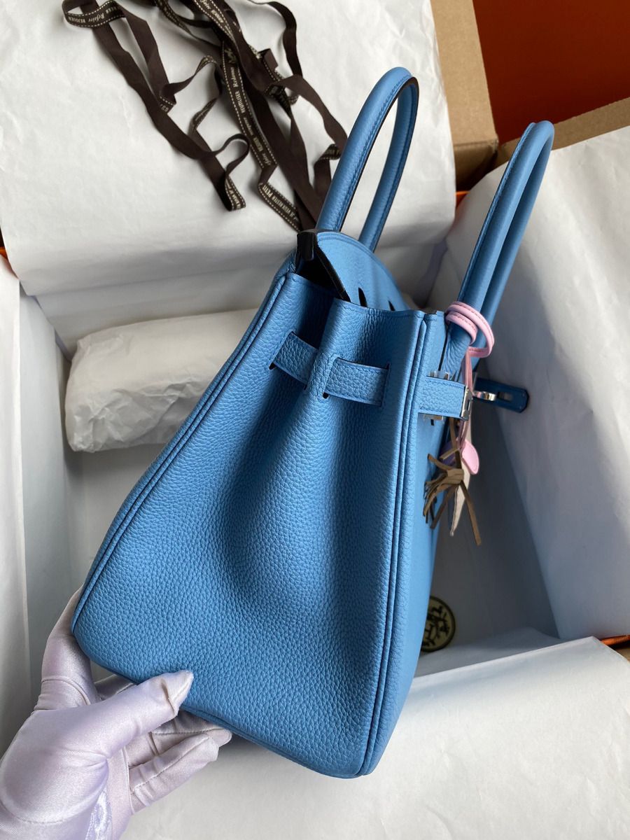 Hermes Birkin 30 Retourne Handmade Bag In Blue Paradise Clemence Leather - Image 6