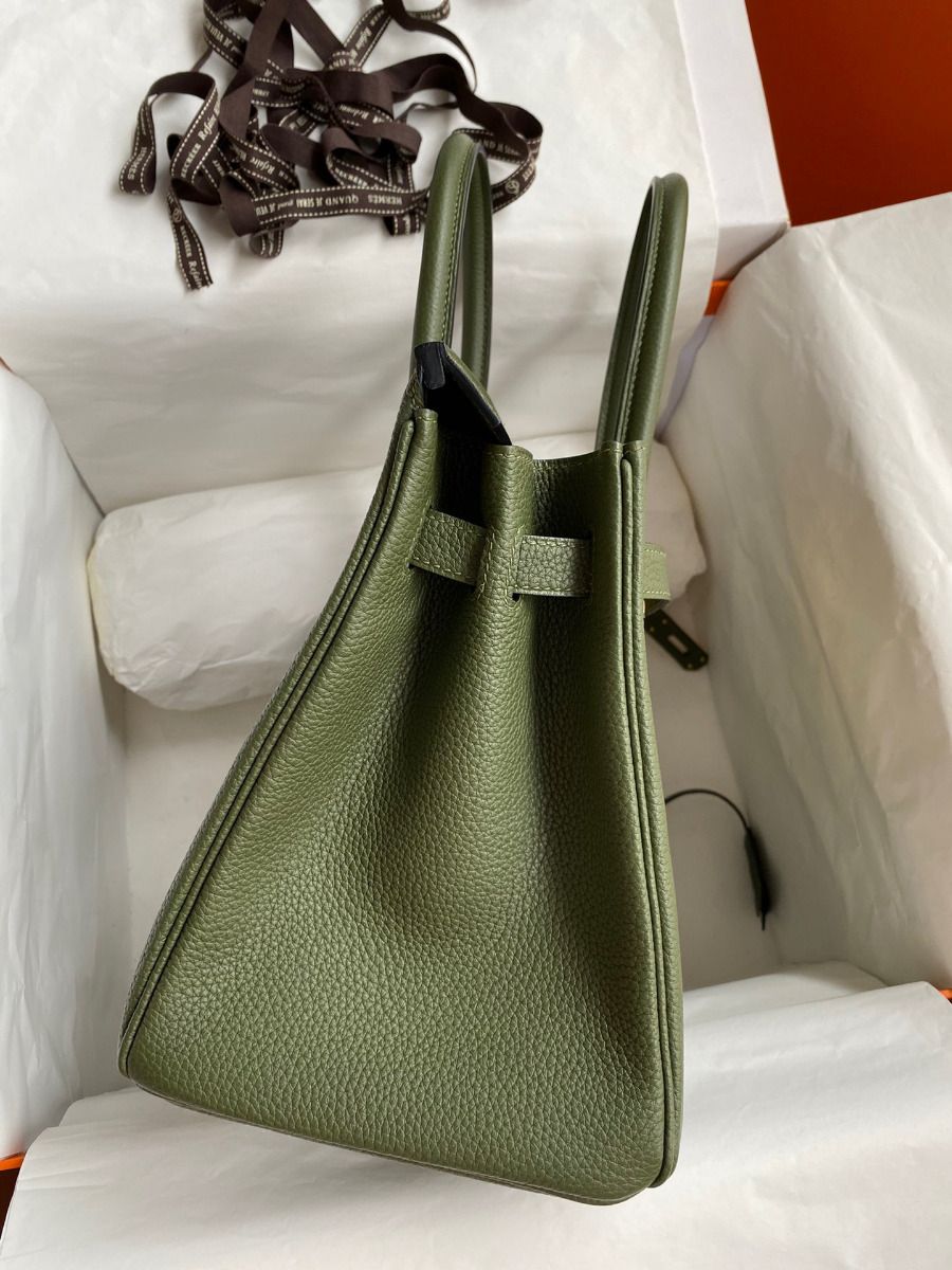 Hermes Birkin 30 Retourne Handmade Bag In Green Clemence Leather - Image 6