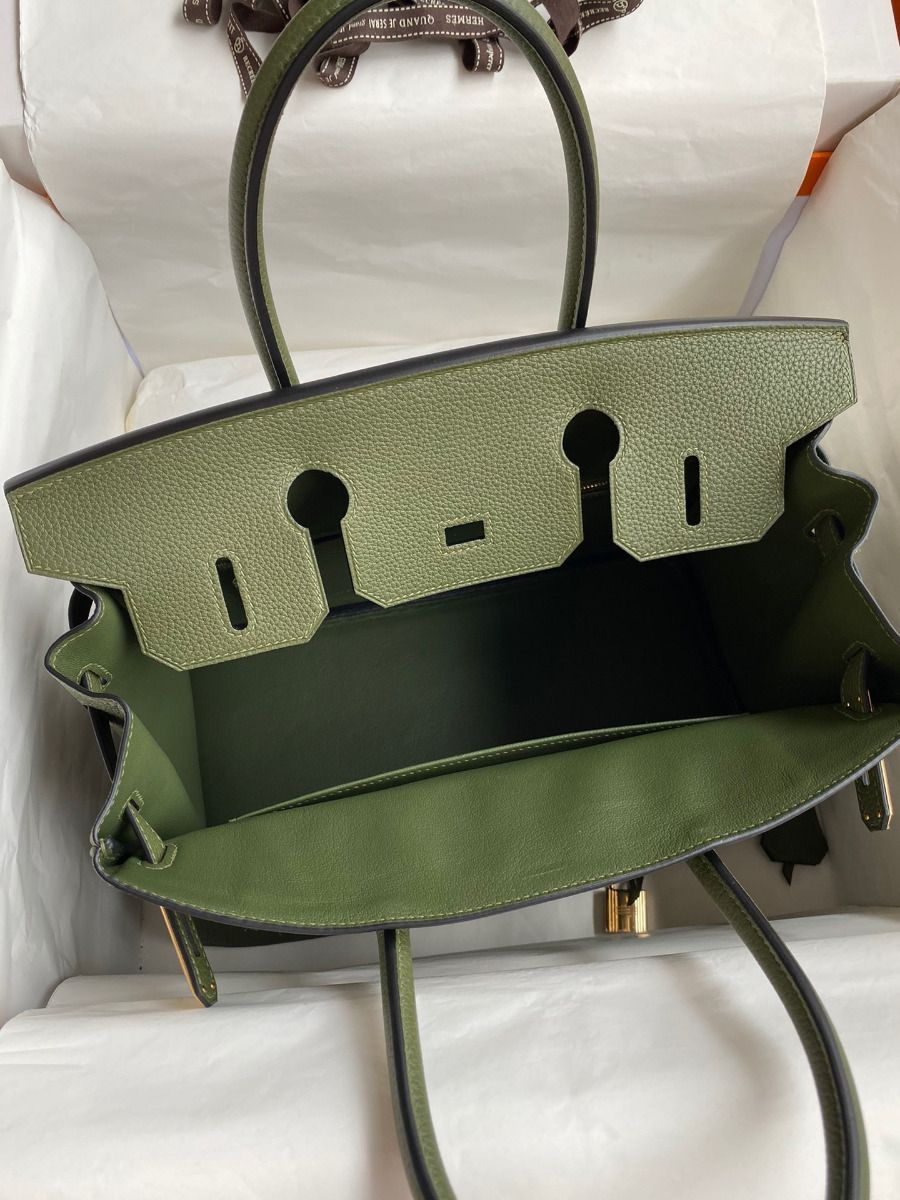 Hermes Birkin 30 Retourne Handmade Bag In Green Clemence Leather - Image 8