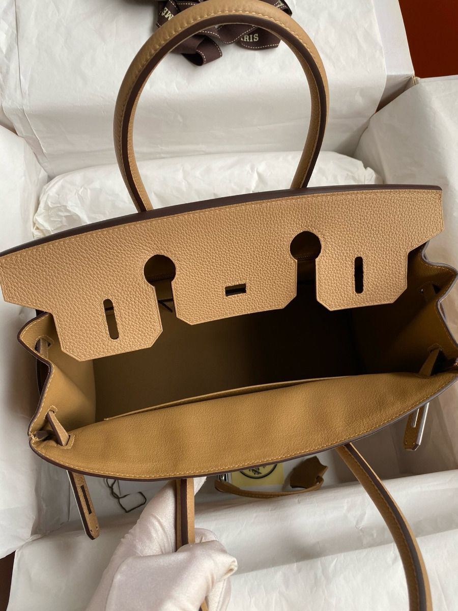 Hermes Birkin 30 Retourne Handmade Bag In Chai Clemence Leather - Image 8