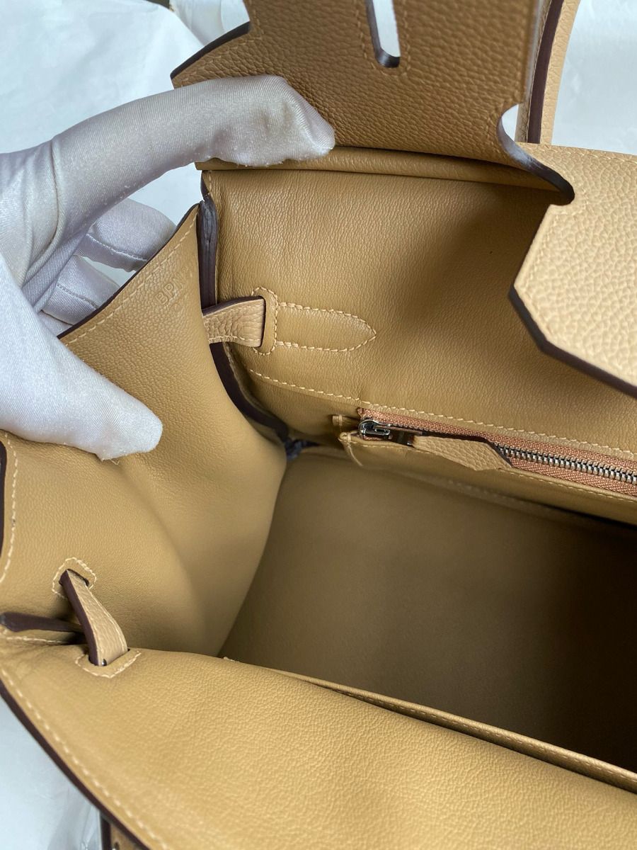 Hermes Birkin 30 Retourne Handmade Bag In Chai Clemence Leather - Image 10