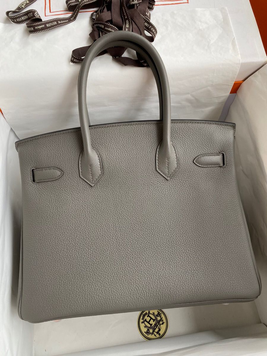 Hermes Birkin 30 Retourne Handmade Bag In Gris Meyer Clemence Leather - Image 3