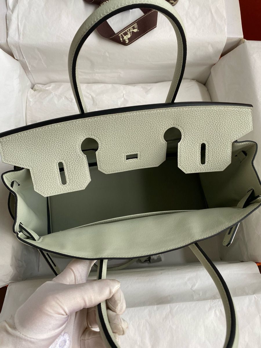 Hermes Birkin 30 Retourne Handmade Bag In Gris Neve Clemence Leather - Image 8