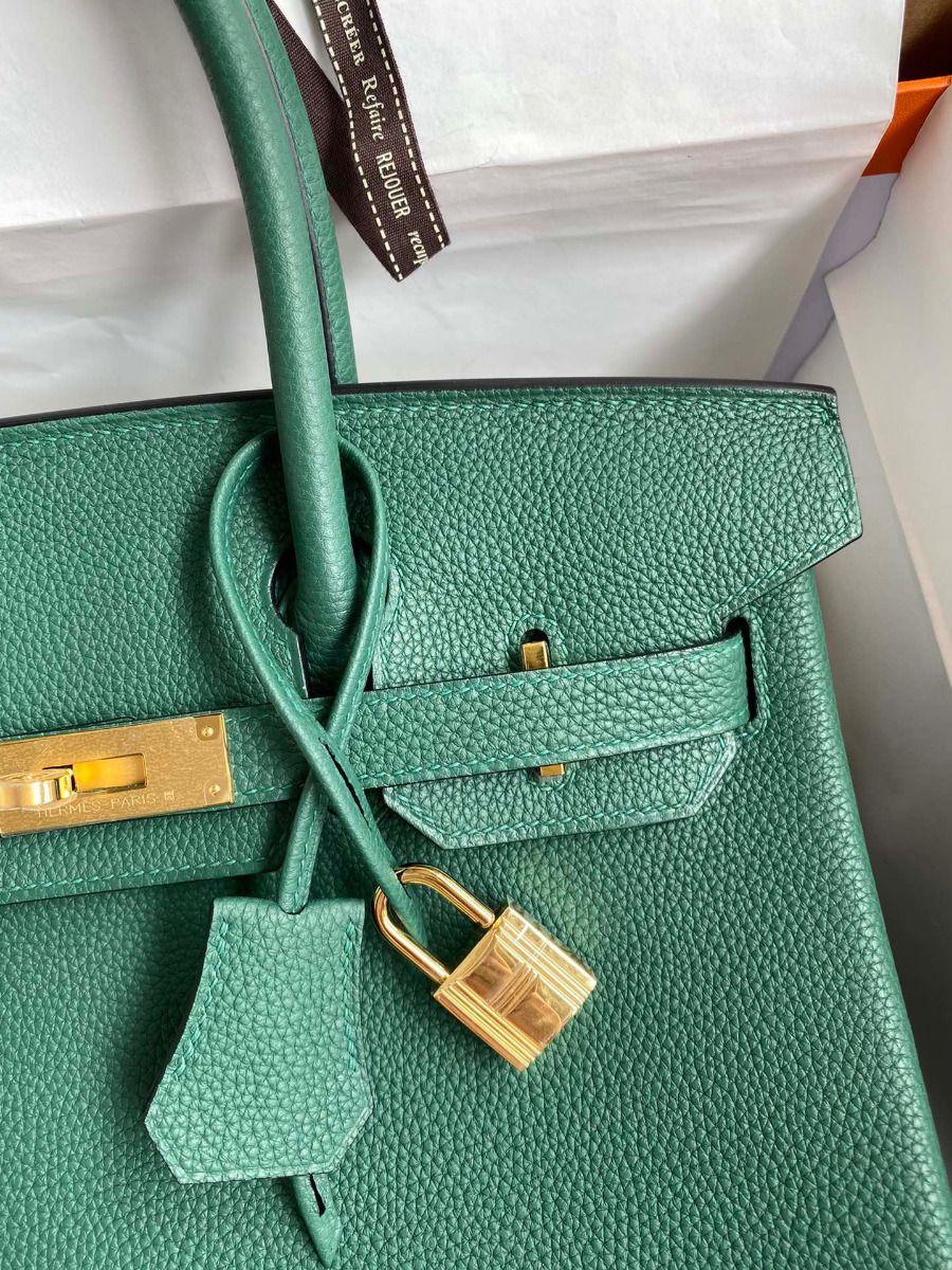 Hermes Birkin 30 Retourne Handmade Bag In Malachite Clemence Leather - Image 4