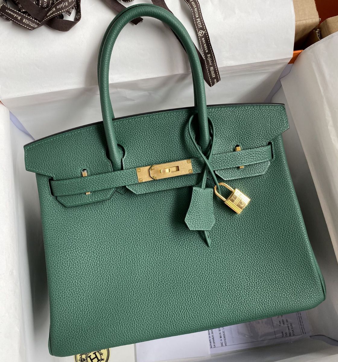 Hermes Birkin 30 Retourne Handmade Bag In Malachite Clemence Leather - Image 10