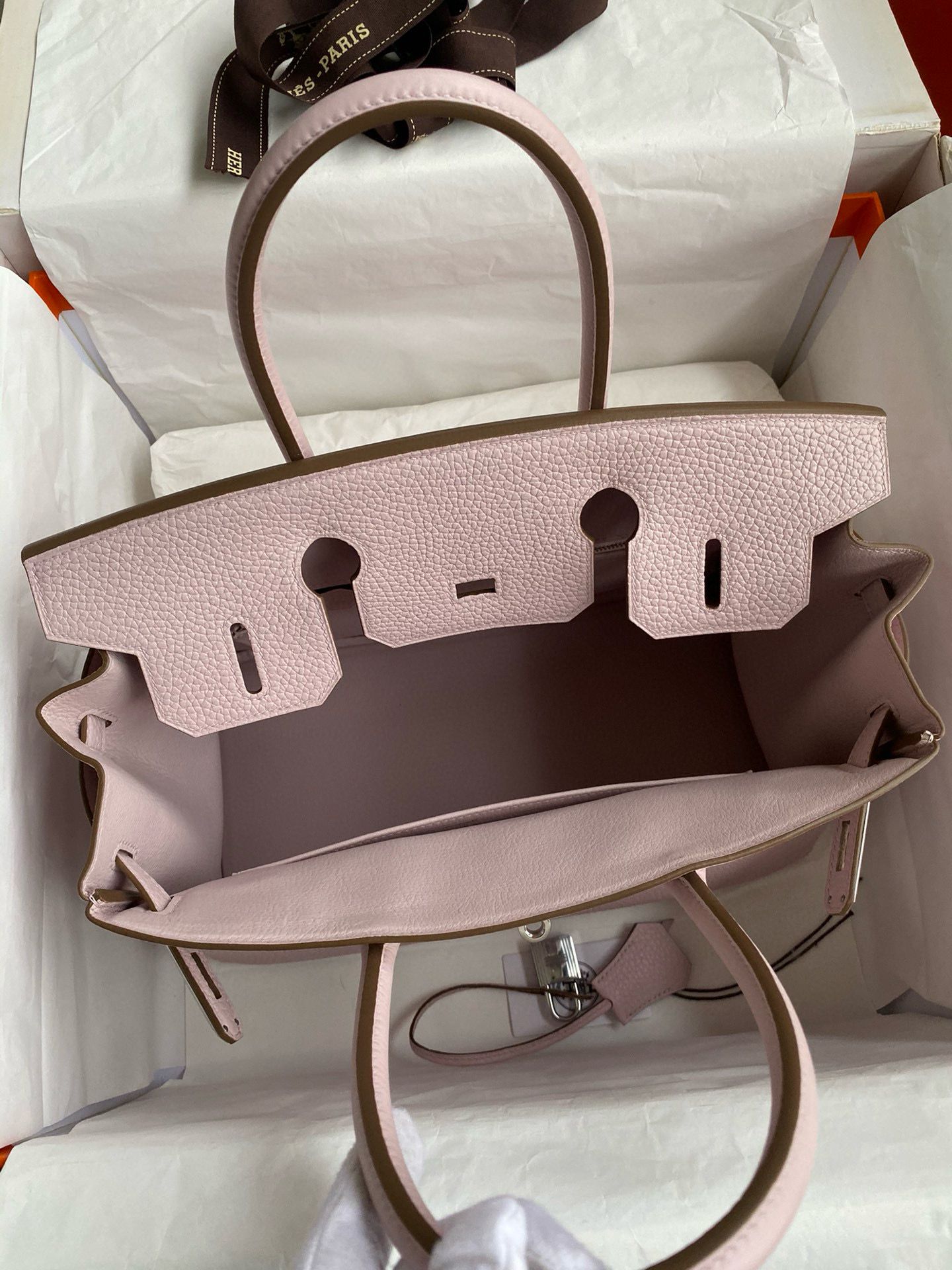 Hermes Birkin 30 Retourne Handmade Bag in Mauve Pale Clemence Leather - Image 8