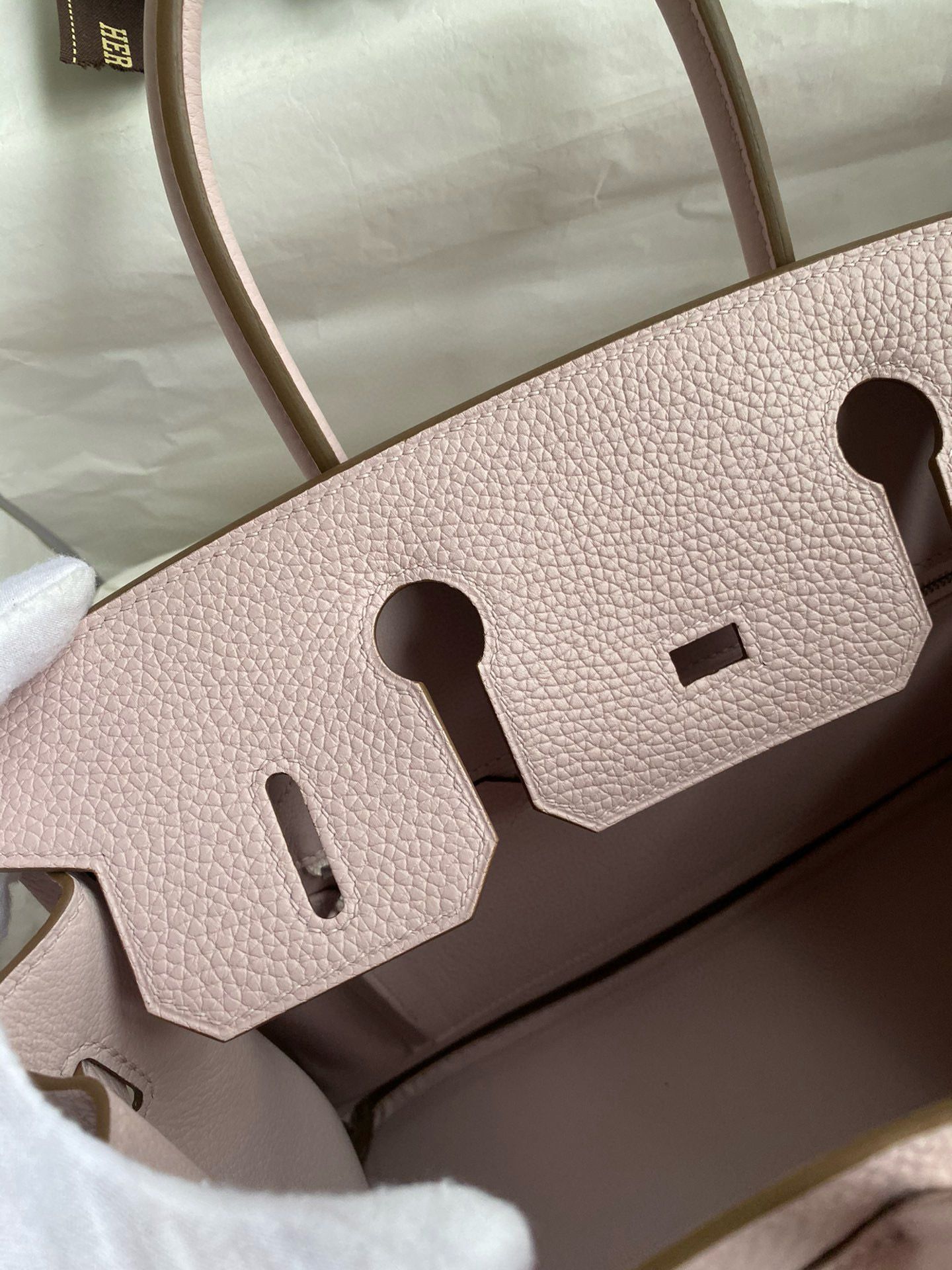 Hermes Birkin 30 Retourne Handmade Bag in Mauve Pale Clemence Leather - Image 9