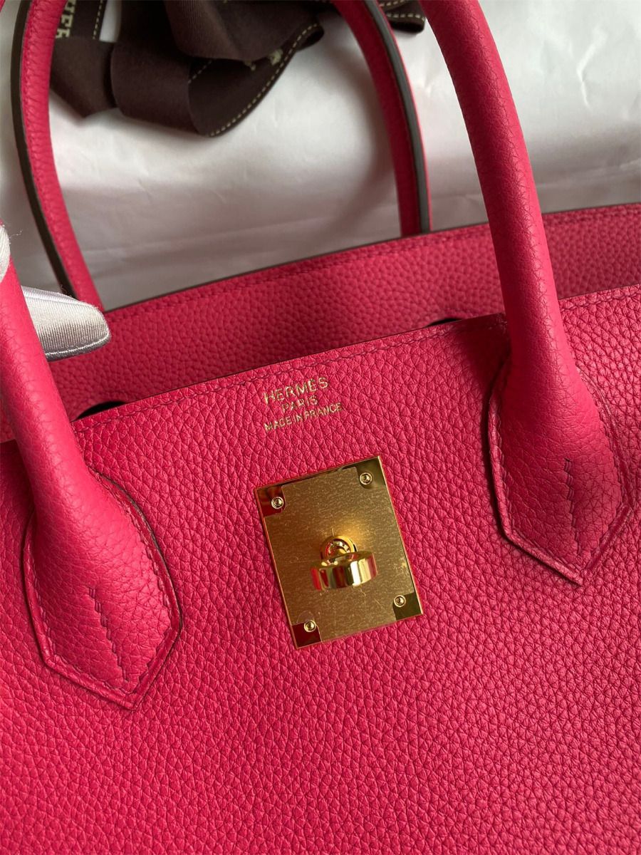 Hermes Birkin 30 Retourne Handmade Bag In Rose Red Clemence Leather - Image 7