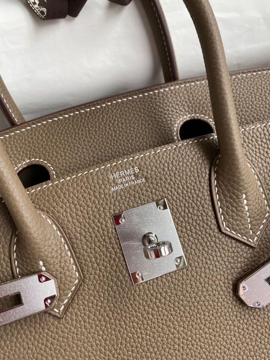Hermes Birkin 30 Retourne Handmade Bag In Taupe Clemence Leather - Image 7