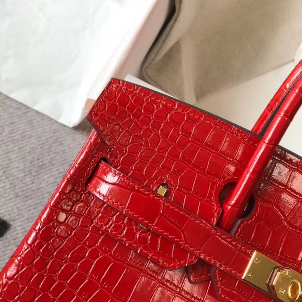 Hermes Birkin 30cm Bag In Red Embossed Crocodile Leather - Image 5