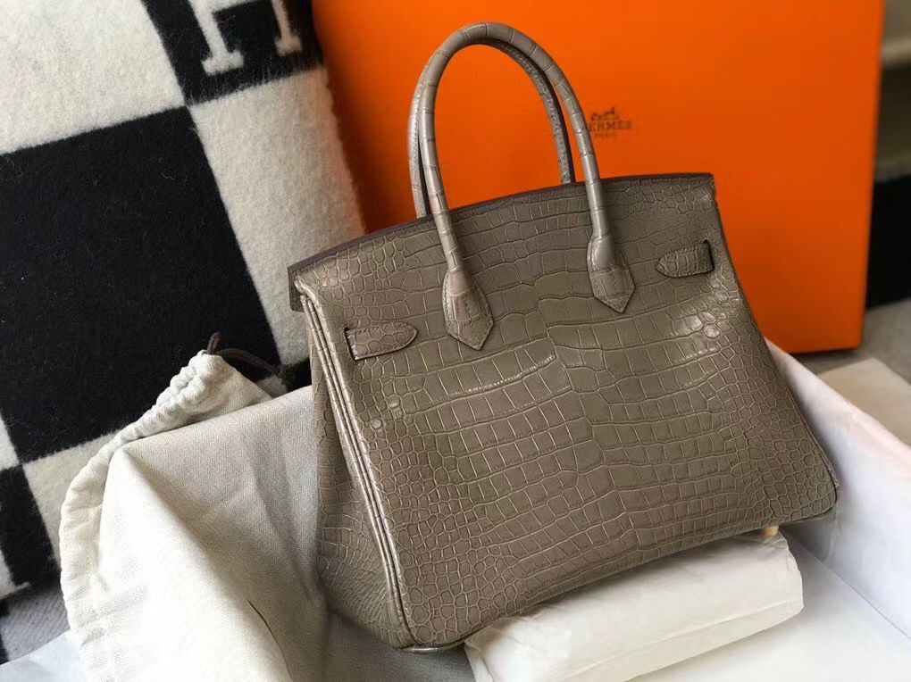 Hermes Birkin 30cm Bag In Taupe Embossed Crocodile Leather - Image 3