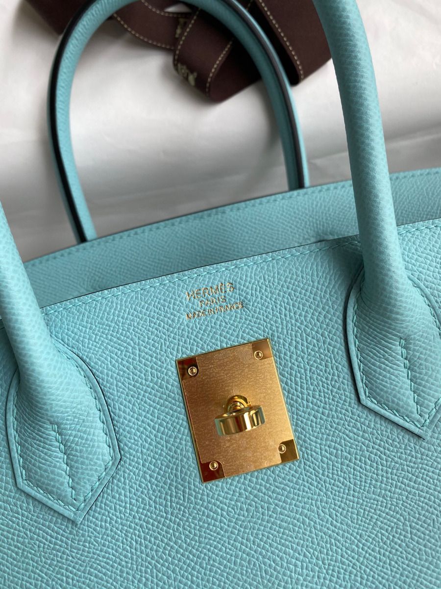 Hermes Birkin 30 Retourne Handmade Bag In Blue Atoll Epsom Calfskin - Image 7