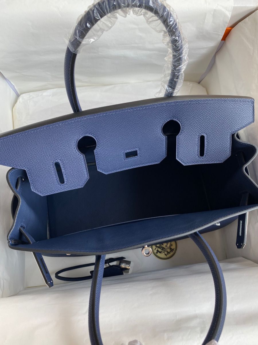 Hermes Birkin 30 Retourne Handmade Bag In Blue Saphir Epsom Calfskin - Image 7