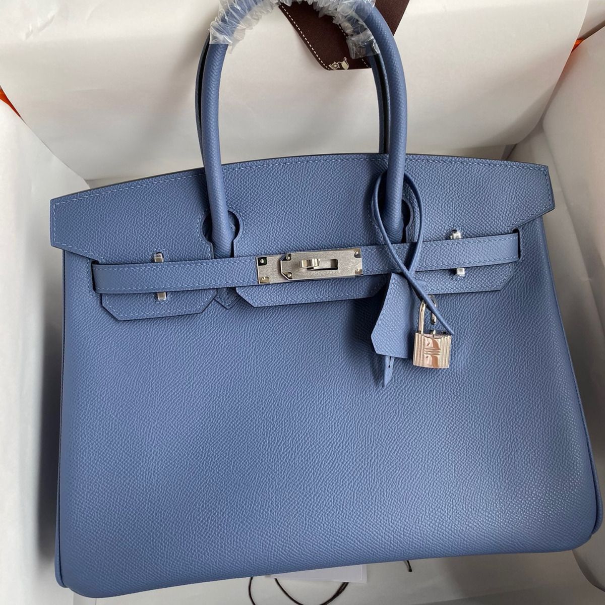 Hermes Birkin 30 Retourne Handmade Bag in Blue Agate Epsom Calfskin - Image 10