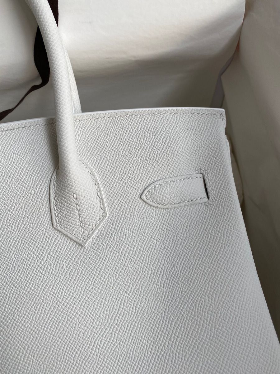 Hermes Birkin 30 Retourne Handmade Bag In White Epsom Calfskin - Image 5