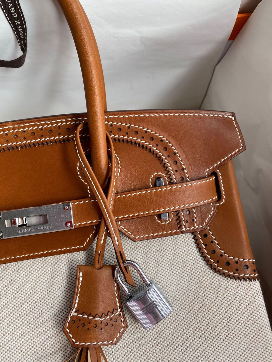 Hermes Ghillies Birkin 30cm Limited-edition Bag In Toile & Gold Swift Leather - Image 4