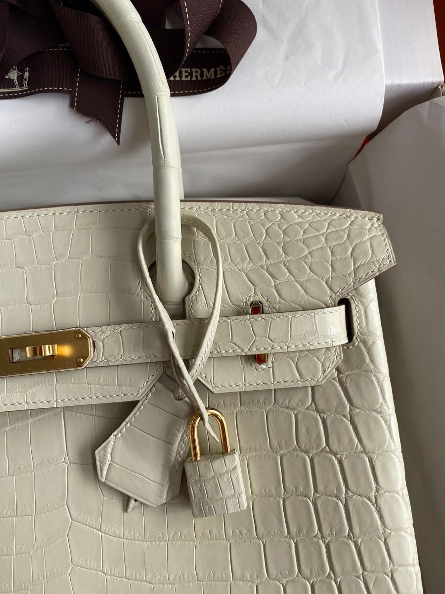 Hermes Birkin 30 Handmade Bag In Craie Crocodile Niloticus Matte Skin - Image 4
