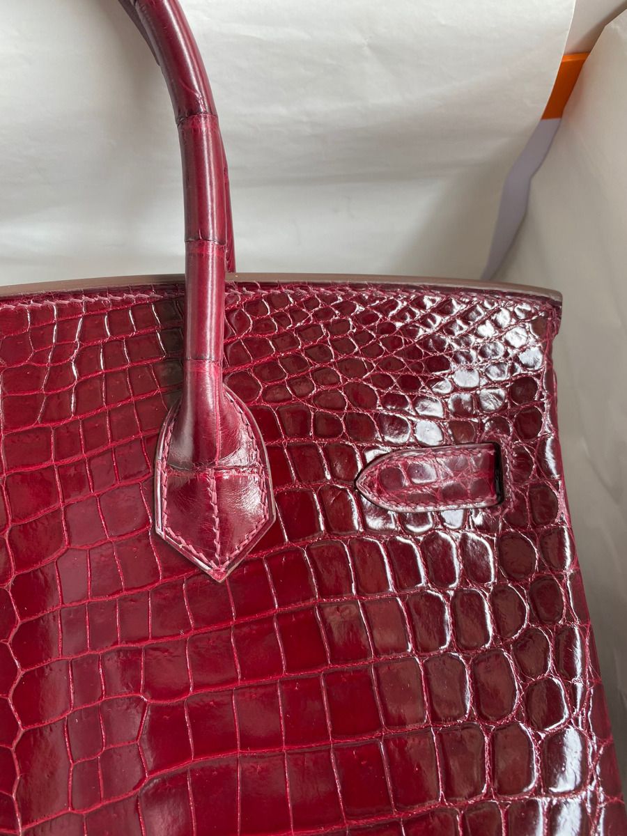 Hermes Birkin 30 Handmade Bag In Bordeaux Crocodile Niloticus Shiny Skin - Image 5