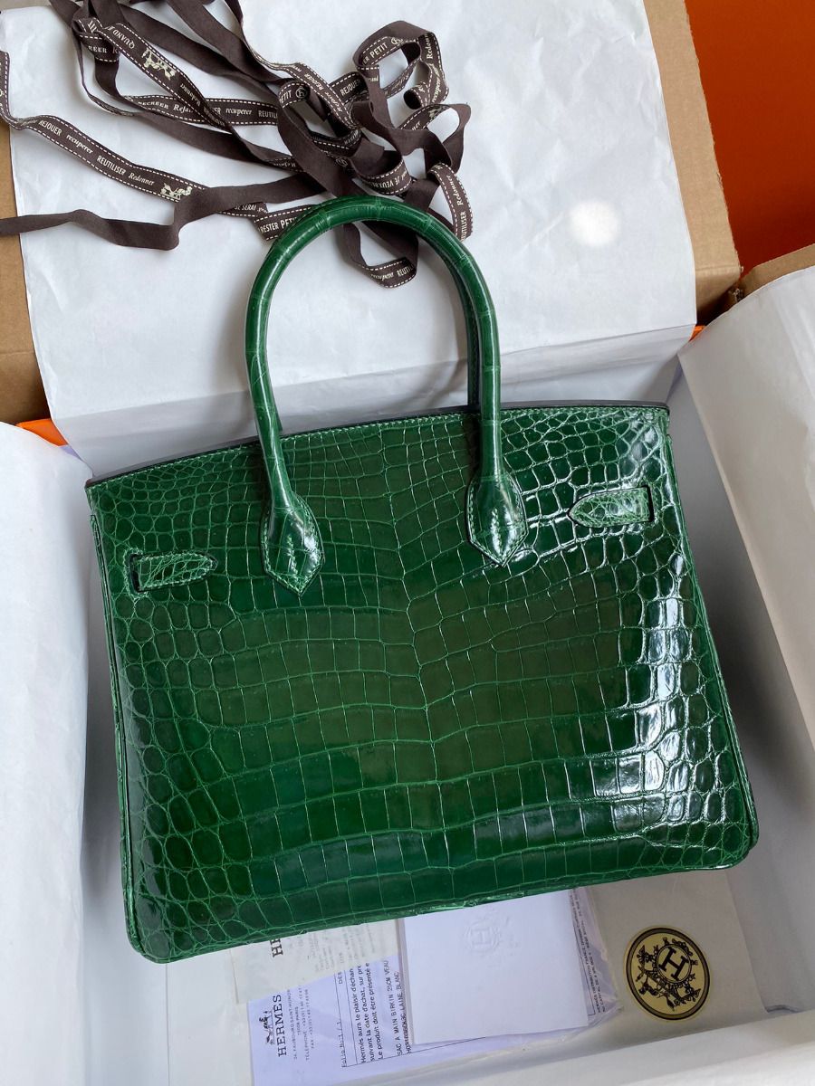 Hermes Birkin 30 Handmade Bag In Malachite Crocodile Niloticus Shiny Skin - Image 3