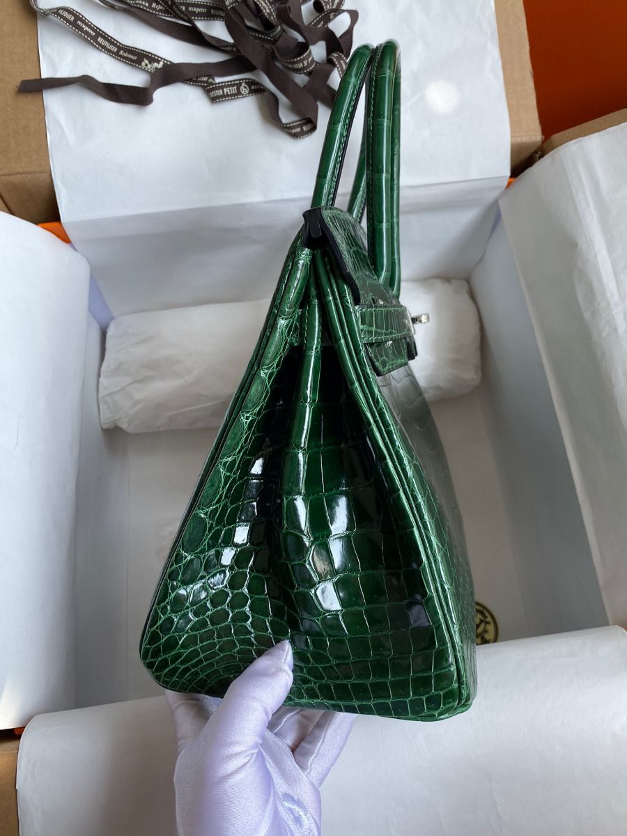 Hermes Birkin 30 Handmade Bag In Malachite Crocodile Niloticus Shiny Skin - Image 6