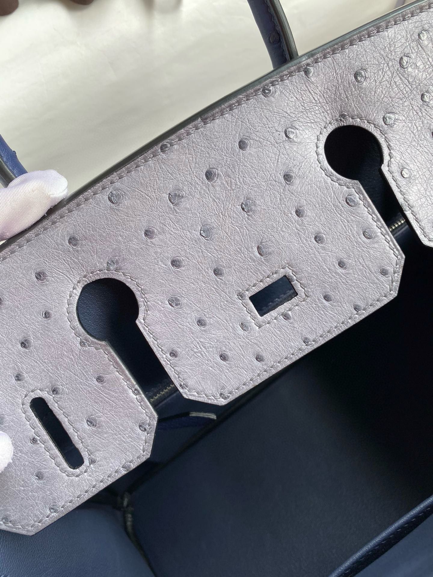 Hermes HSS Birkin 30 Bicolor Bag in Gris Agate and Blue Iris Ostrich Leather - Image 10