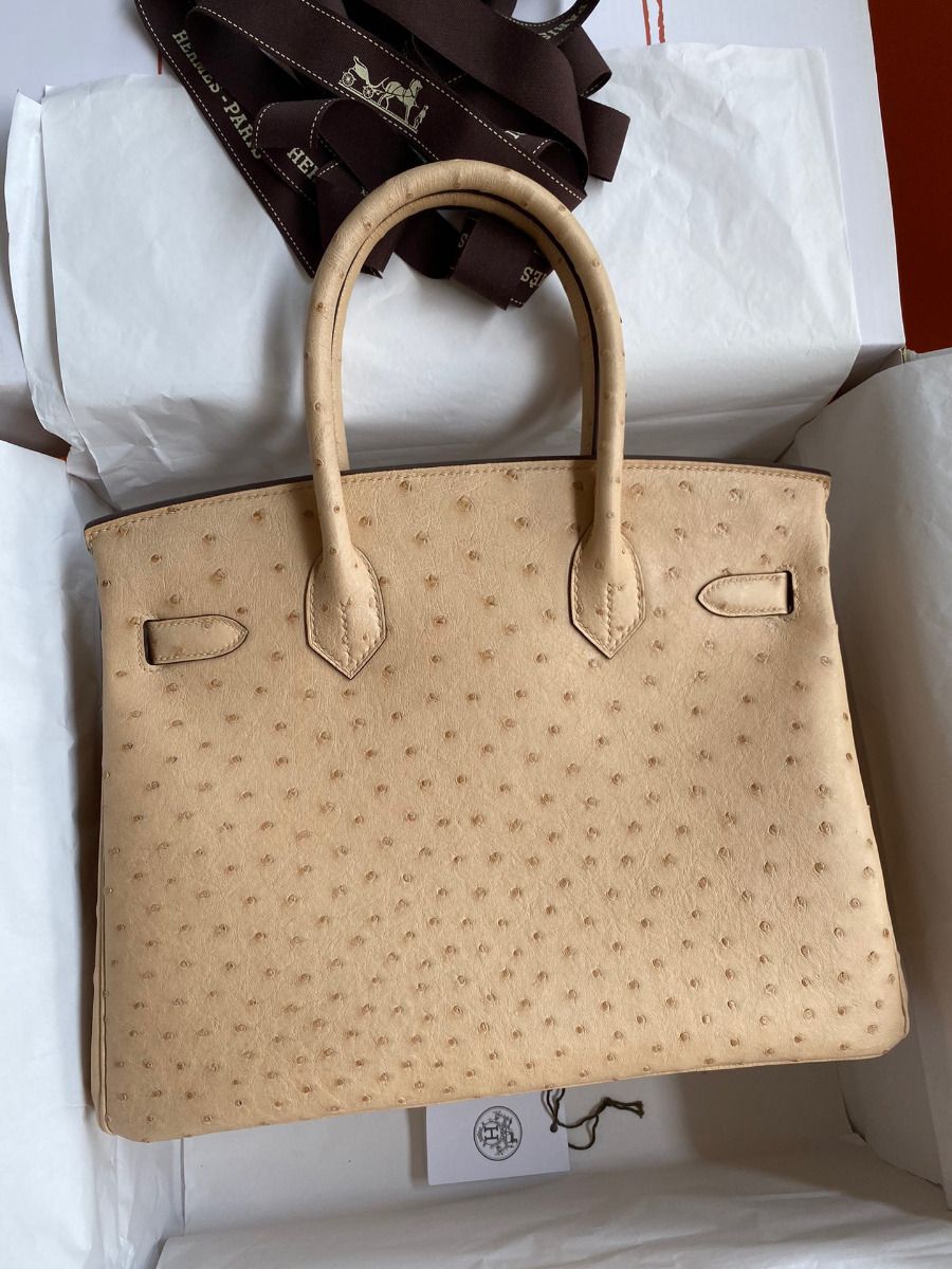 Hermes Birkin 30 Retourne Handmade Bag In Chai Ostrich Leather - Image 3