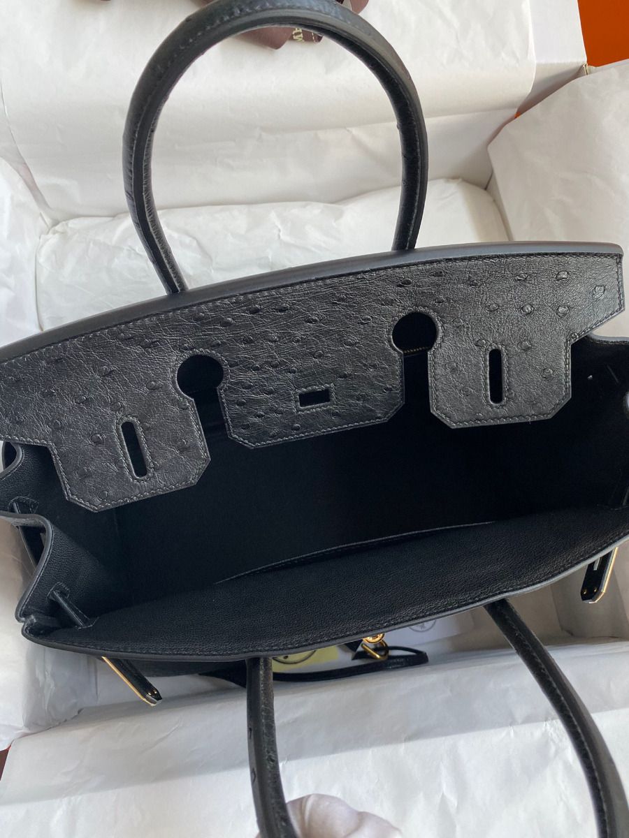 Hermes Birkin 30 Retourne Handmade Bag In Black Ostrich Leather - Image 8