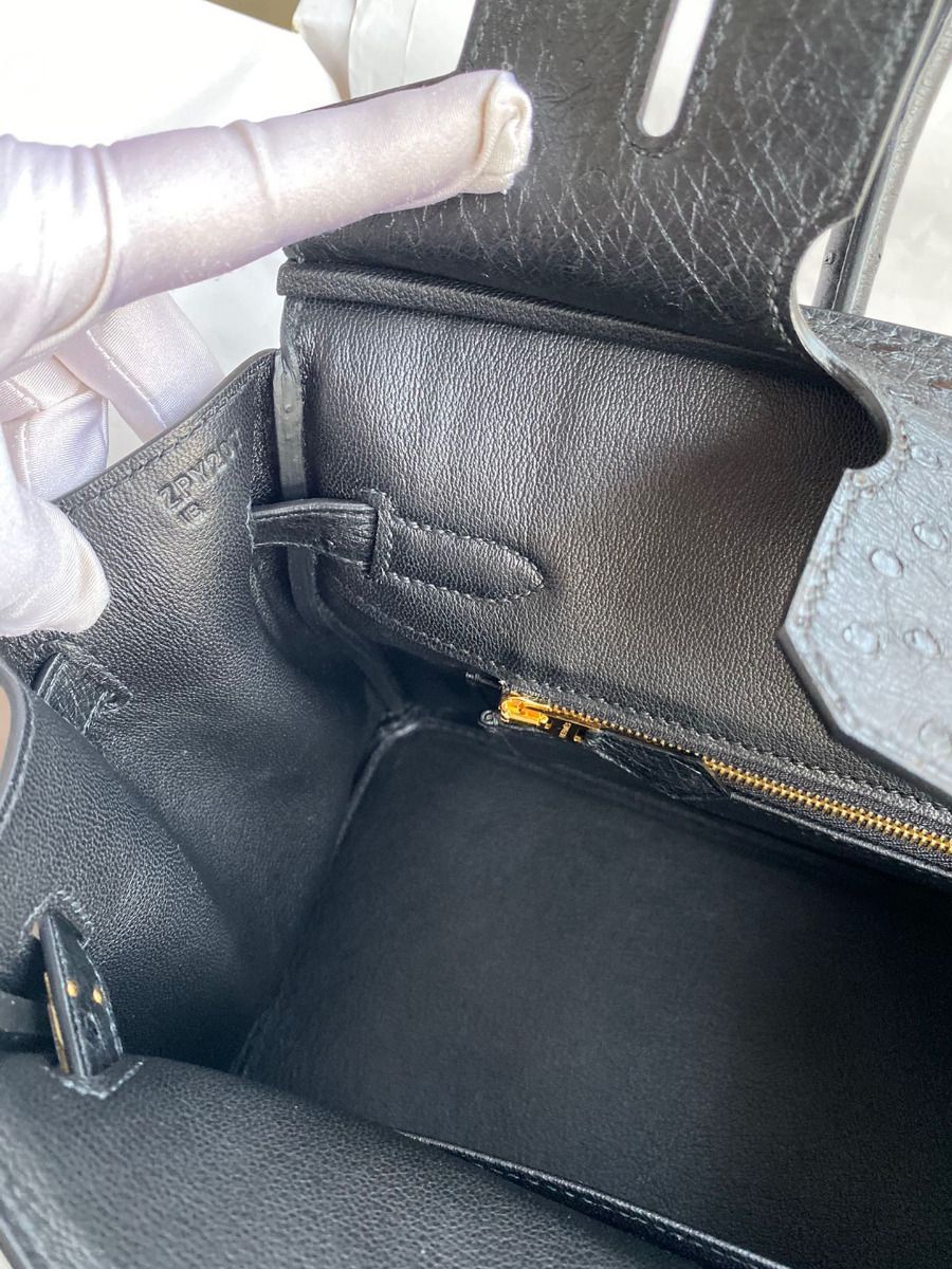 Hermes Birkin 30 Retourne Handmade Bag In Black Ostrich Leather - Image 10