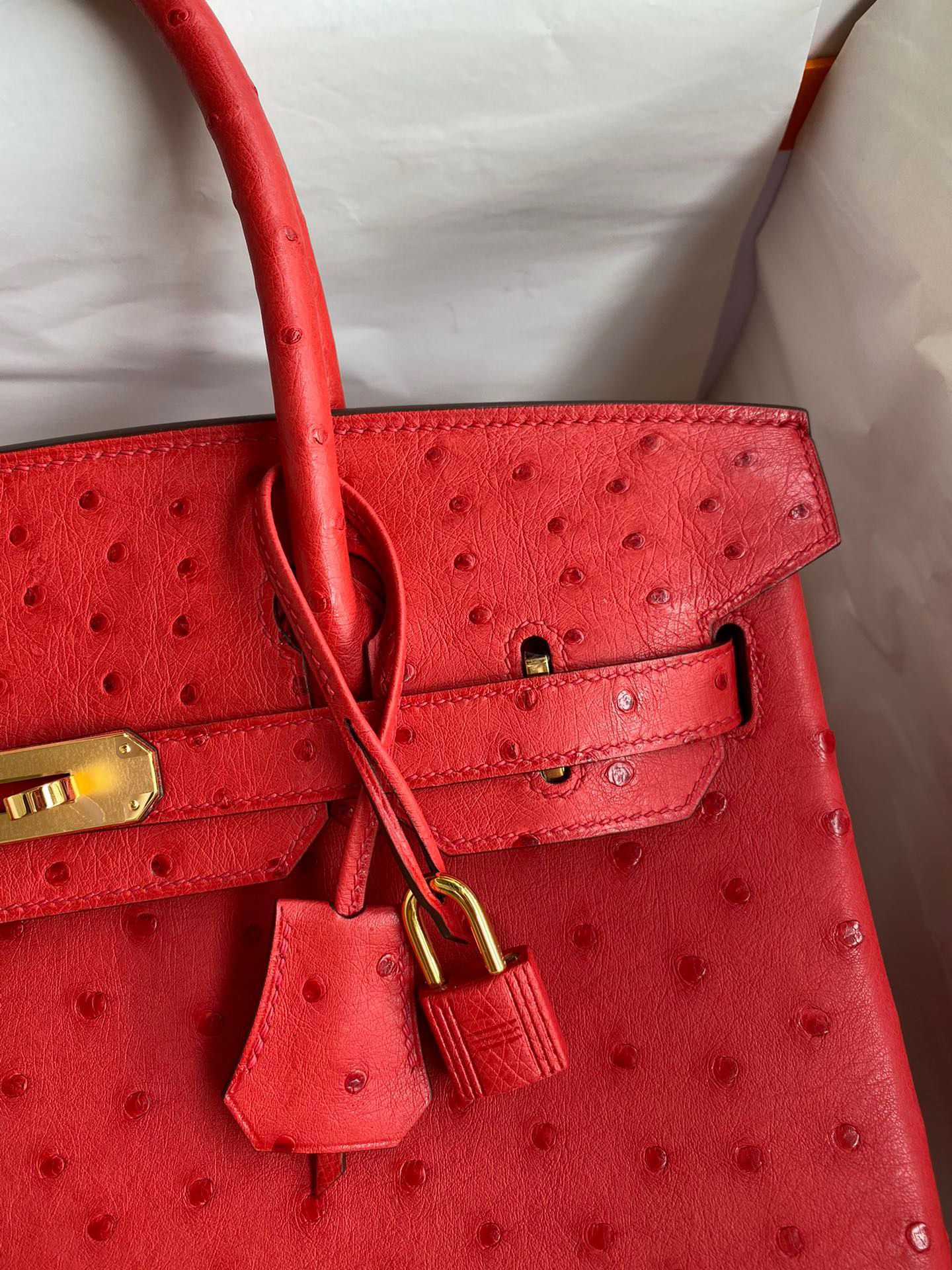 Hermes Birkin 30 Handmade Bag In Red Ostrich Skin - Image 4