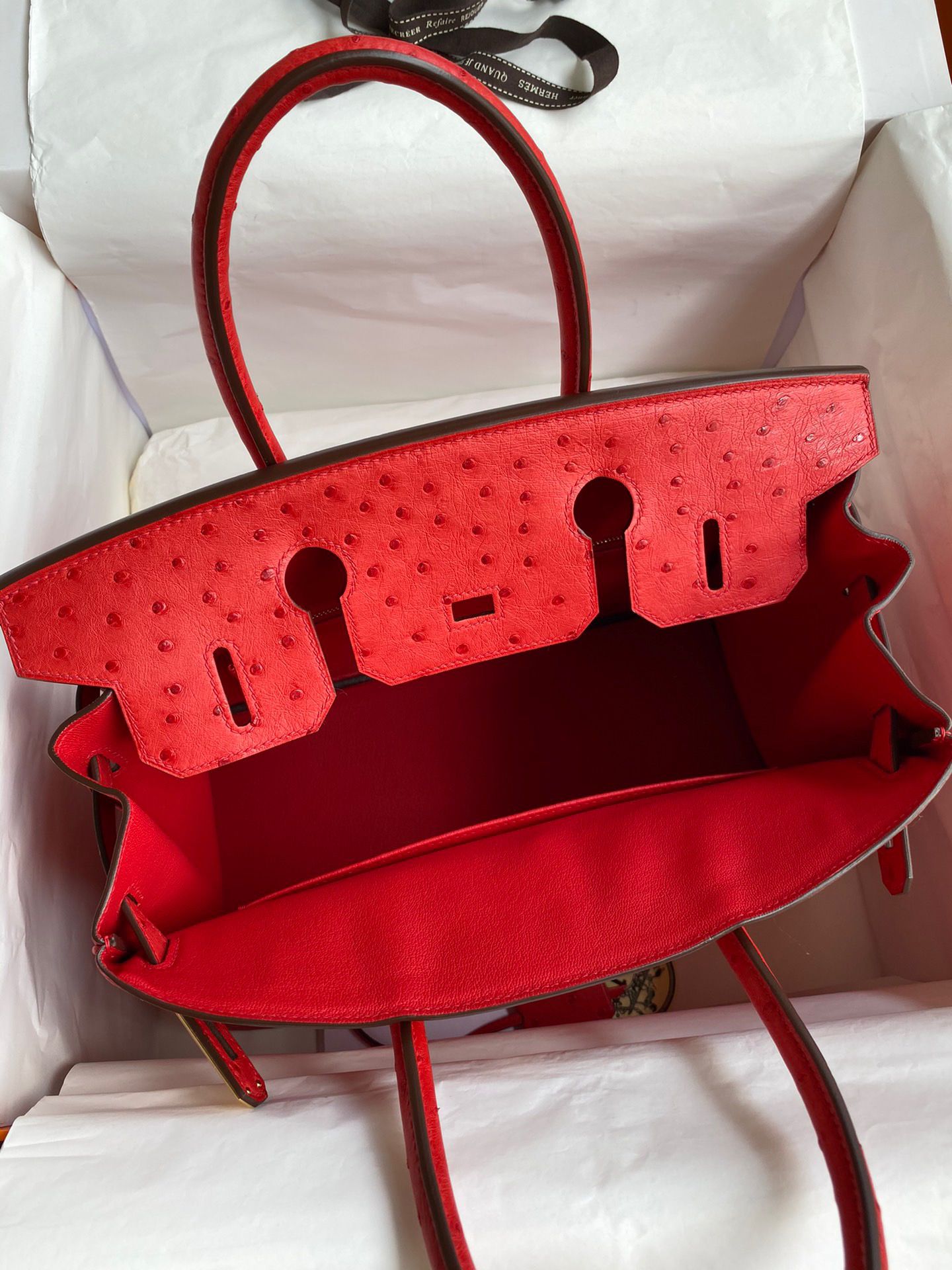 Hermes Birkin 30 Handmade Bag In Red Ostrich Skin - Image 8
