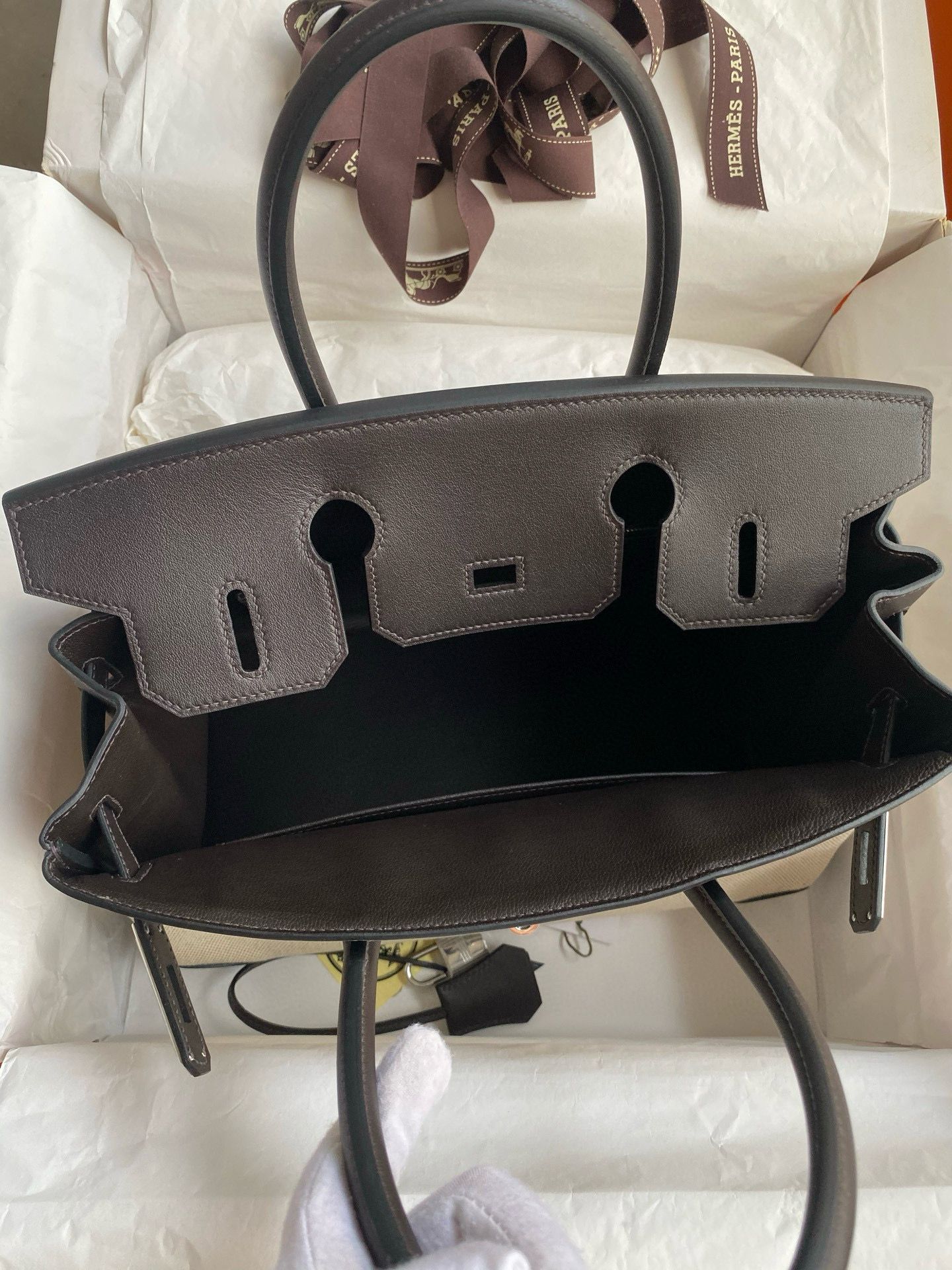 Hermes Birkin 30 Handmade Bag in Toile & Ebene Swift Leather - Image 8