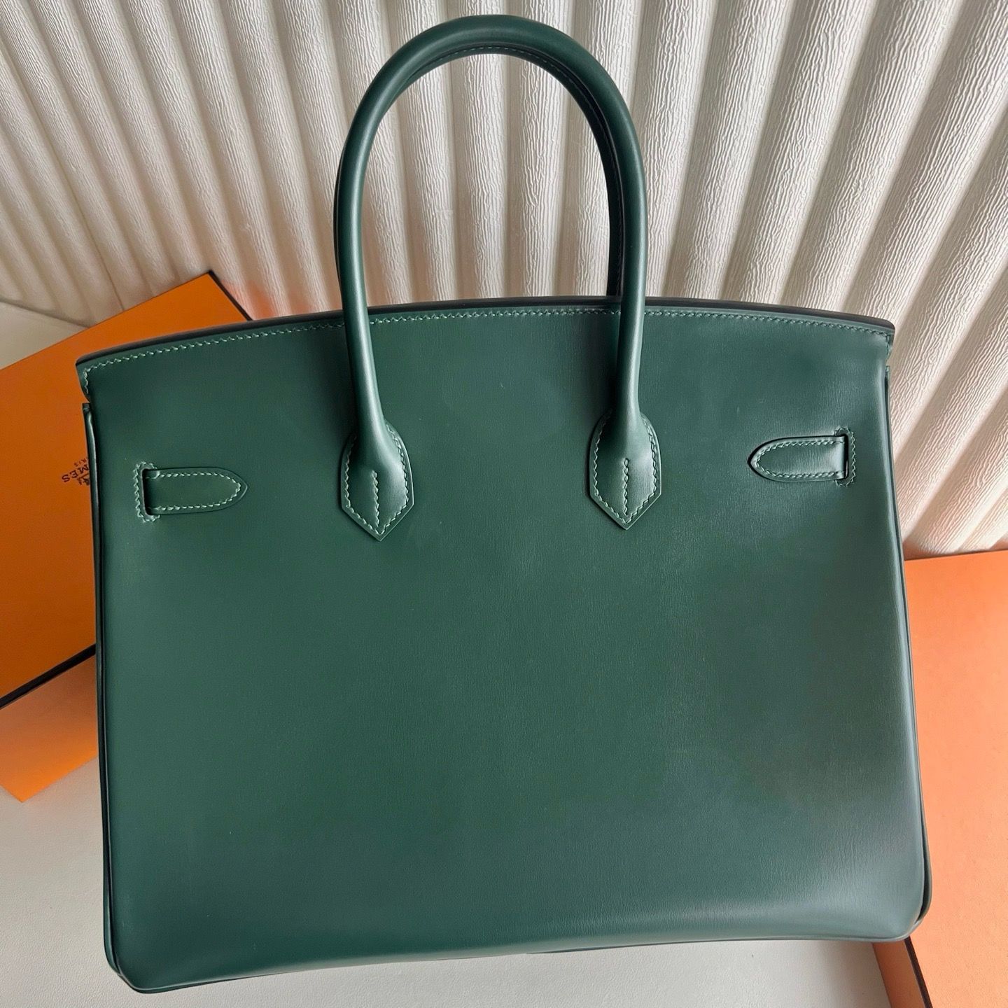 Hermes Birkin 35 Retourne Handmade Bag in Vert Fonce Box Calfskin - Image 8
