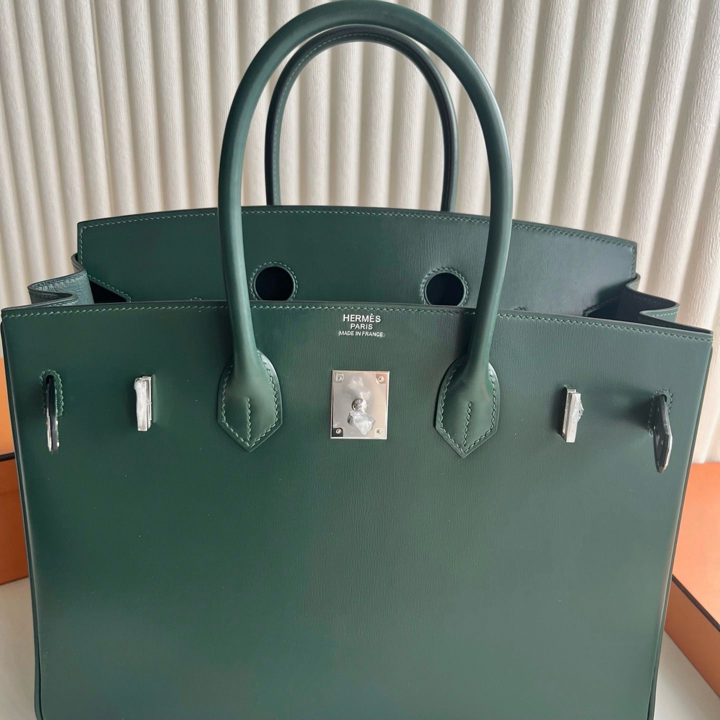 Hermes Birkin 35 Retourne Handmade Bag in Vert Fonce Box Calfskin - Image 10