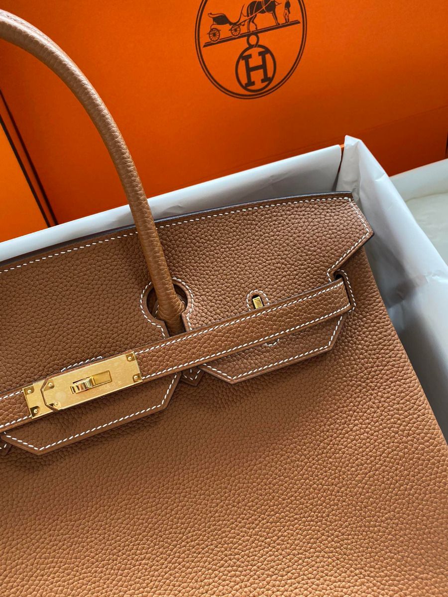Hermes Birkin 35 Retourne Handmade Bag In Gold Clemence Leather - Image 5