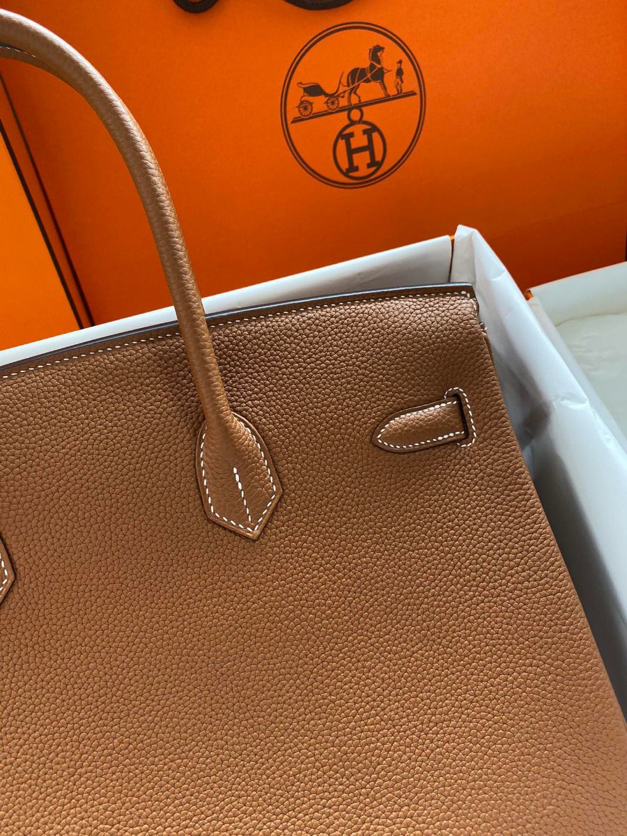 Hermes Birkin 35 Retourne Handmade Bag In Gold Clemence Leather - Image 6