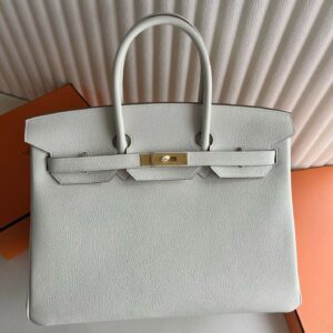 Hermes Birkin 35 Retourne Handmade Bag in Mushroom Clemence Leather