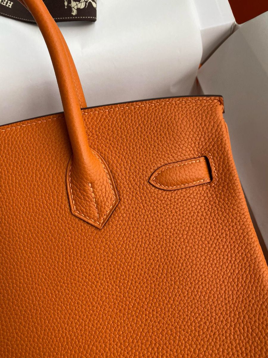Hermes Birkin 35 Retourne Handmade Bag in Orange Clemence Leather - Image 4