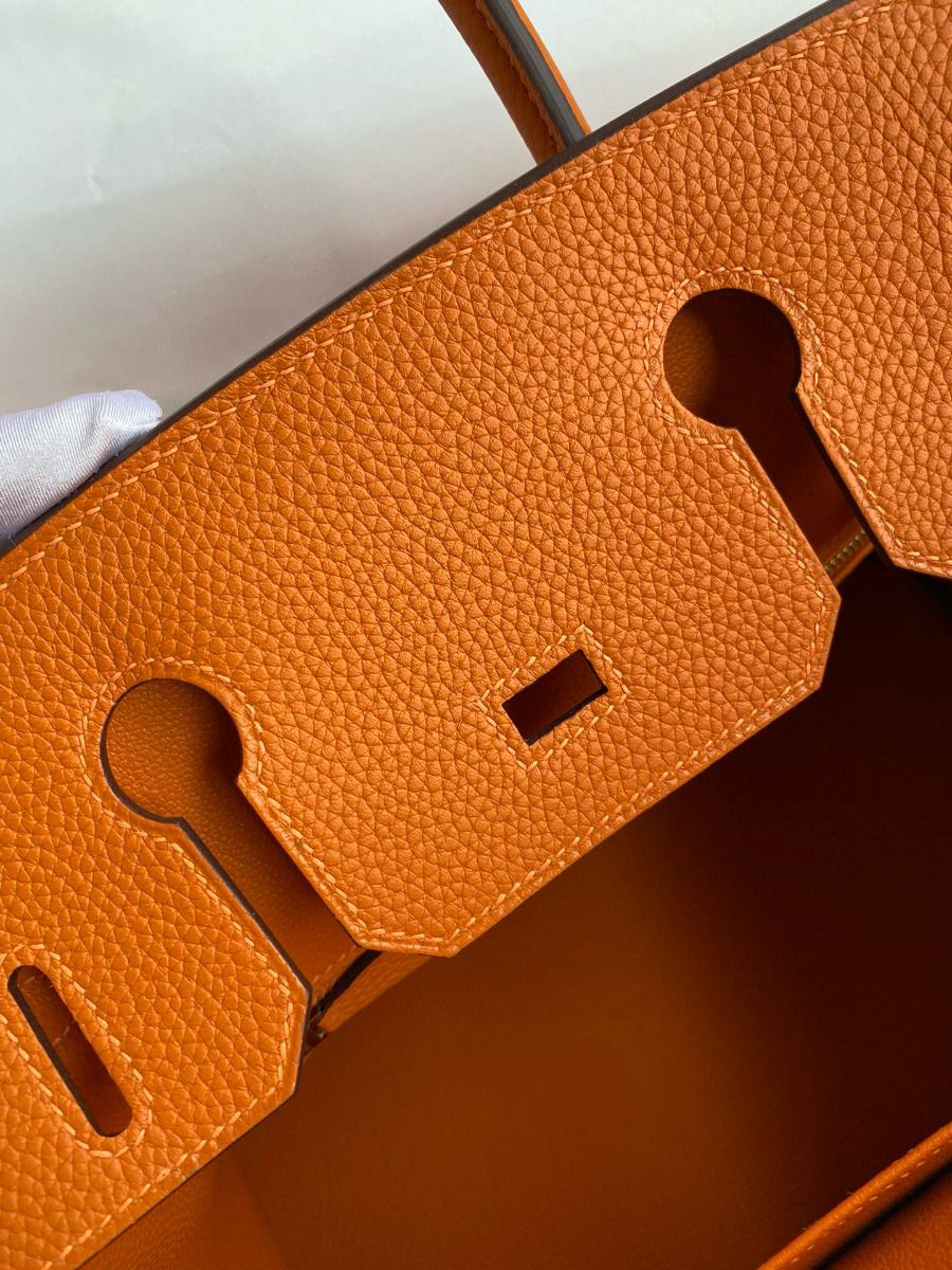 Hermes Birkin 35 Retourne Handmade Bag in Orange Clemence Leather - Image 9