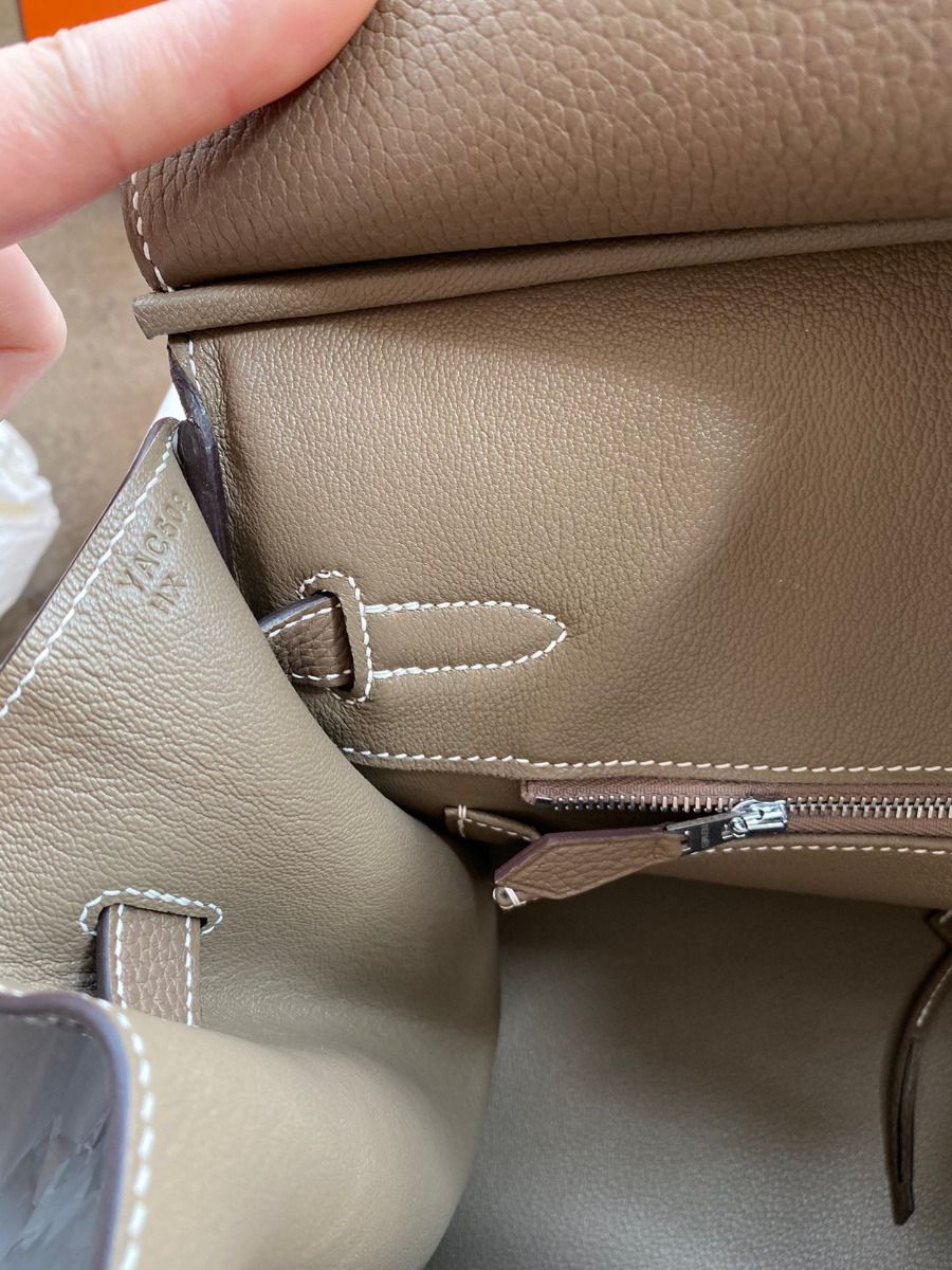 Hermes Birkin 35 Retourne Handmade Bag In Taupe Clemence Leather - Image 9