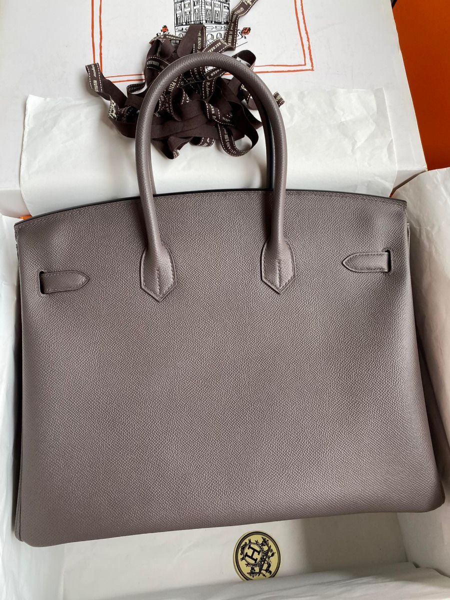 Hermes Birkin 35 Retourne Handmade Bag In Etain Epsom Calfskin - Image 3
