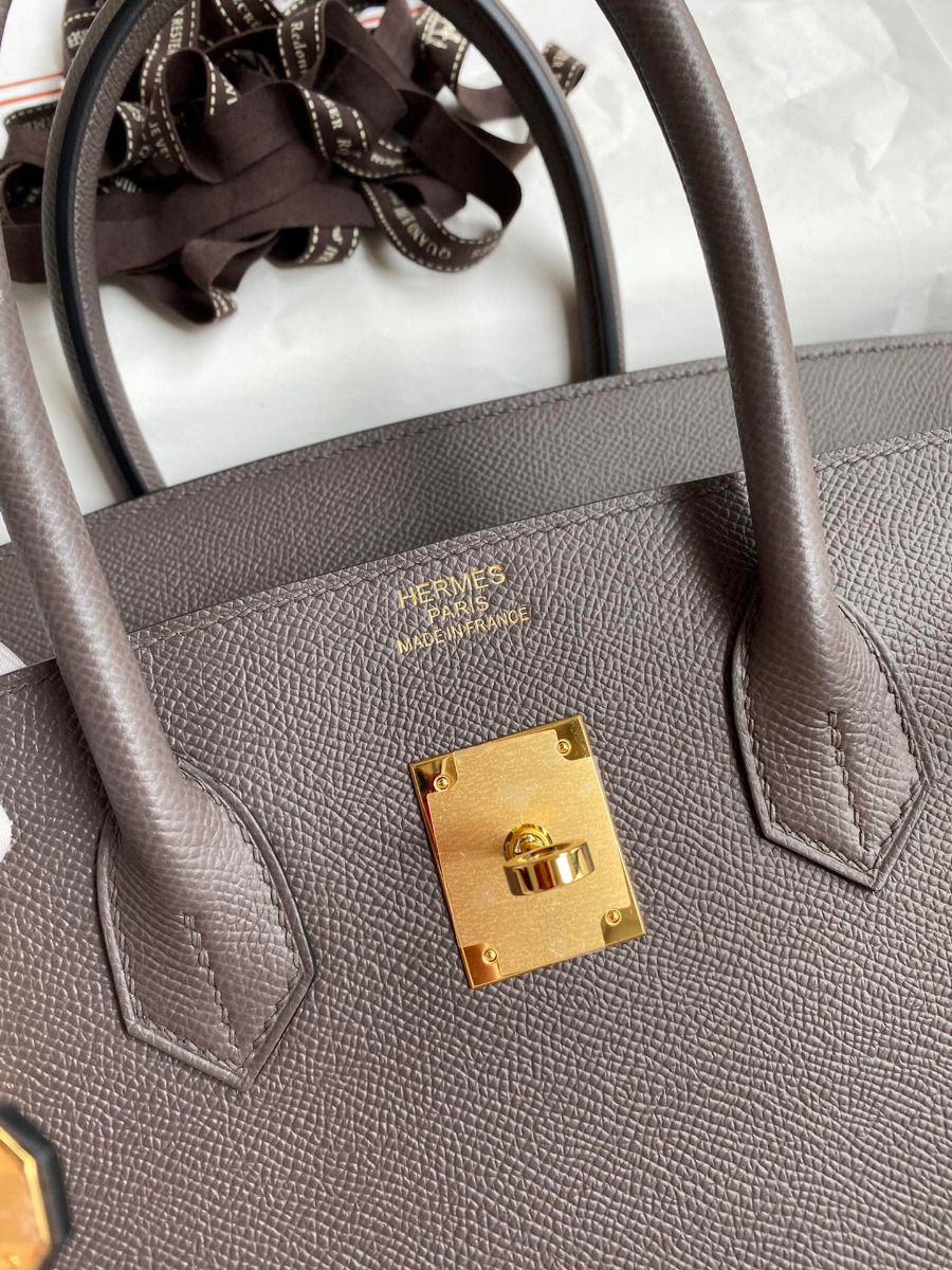 Hermes Birkin 35 Retourne Handmade Bag In Etain Epsom Calfskin - Image 7