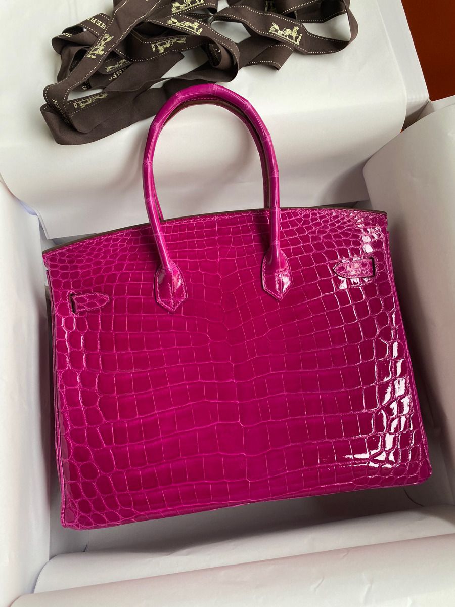 Hermes Birkin 35 Handmade Bag In Rose Scheherazade Crocodile Niloticus Shiny Skin - Image 3